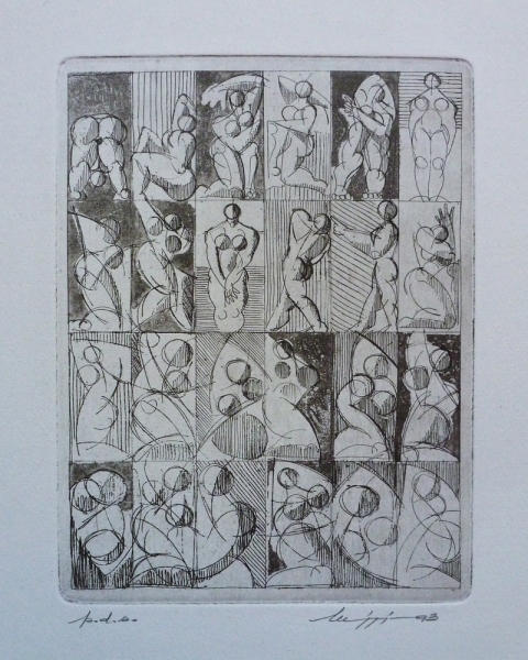 Acquaforte 5 - Acquaforte su carta 40 x 30 cm - Studio accademico - Meriggi, 1993